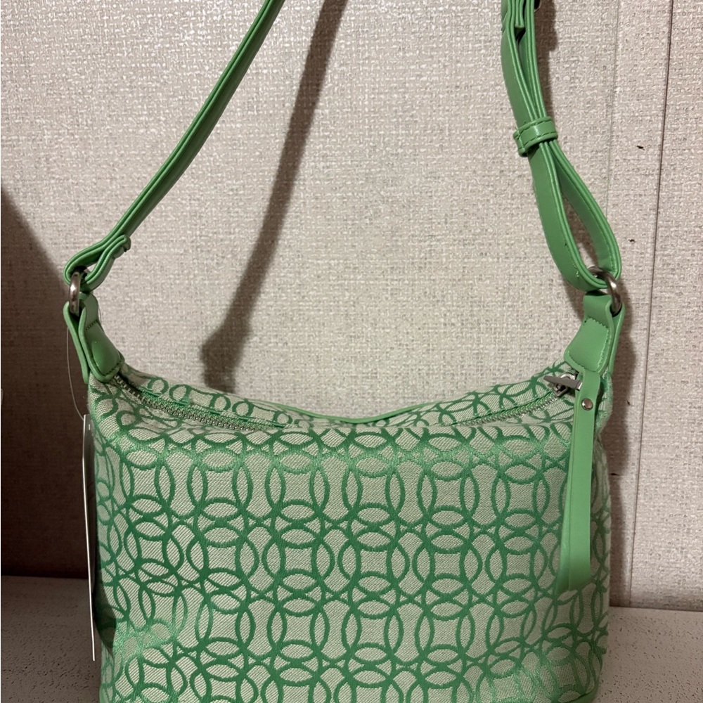 Time and Tru Green Shoulder Bag with Monogram Pattern - Picture 2 of 6